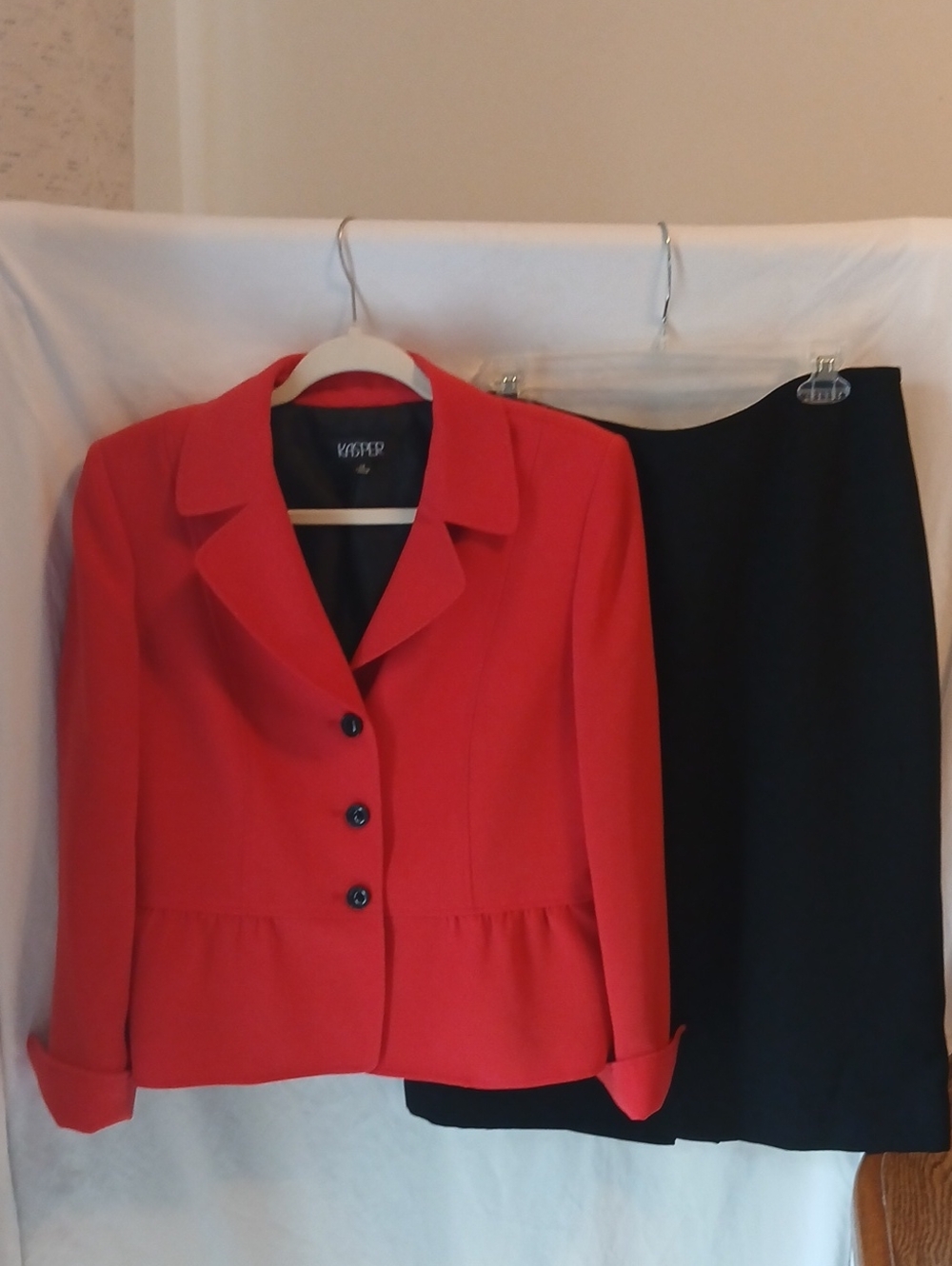 Kasper Red Peplum Blazer with Black Skirt